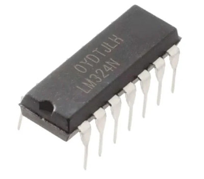 Микросхема операционный усилитель Texas Instruments LM324N U-3~32В, 4-x канал, 1.4 мА, 1.2 МГц, DIP14